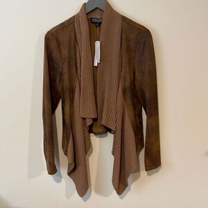 Context‎ Women's Sweater Jacket Open Fron Shawl Drape Distressed Natural Small
